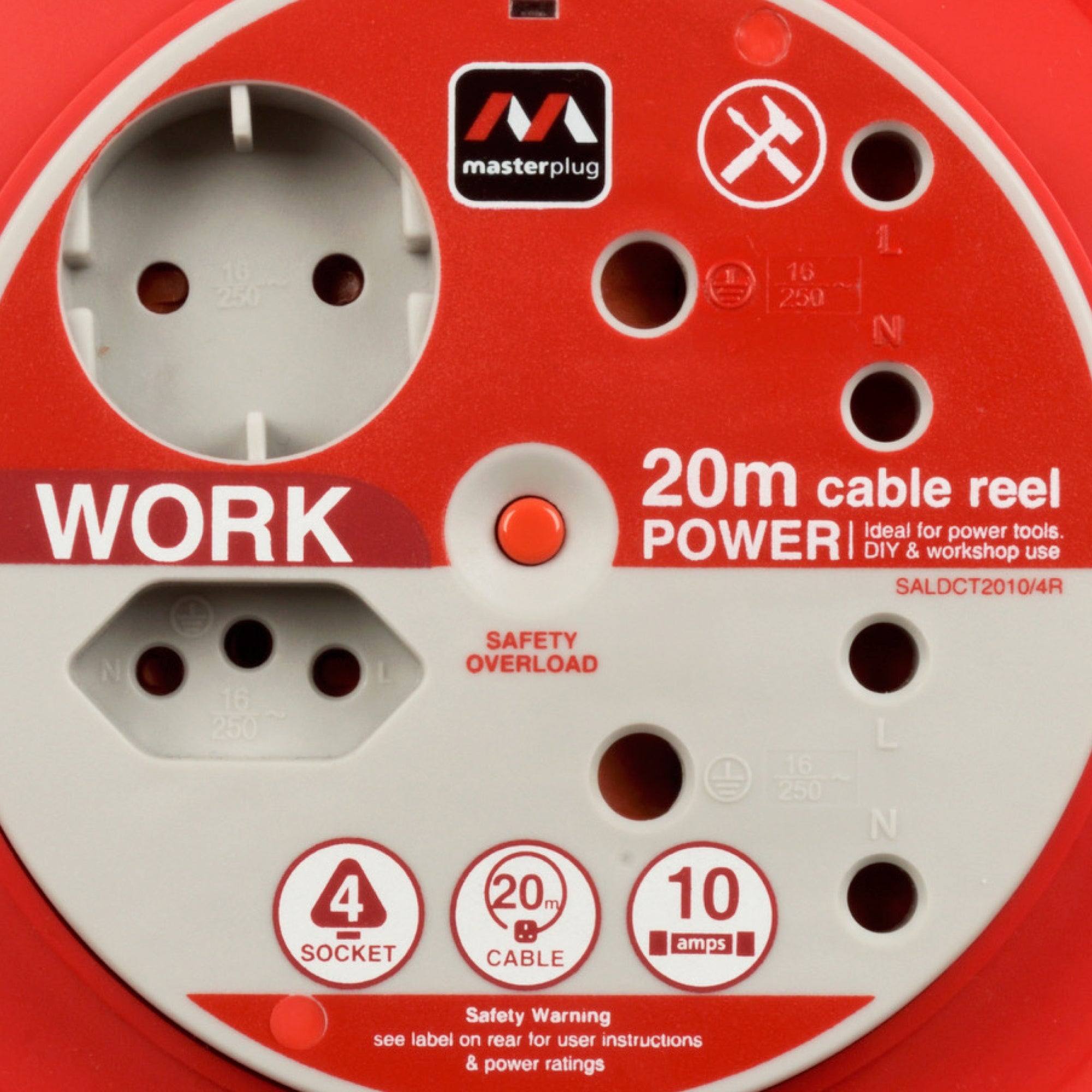 Light Duty 20m Cable Open Reel - 4 Socket Without Switch